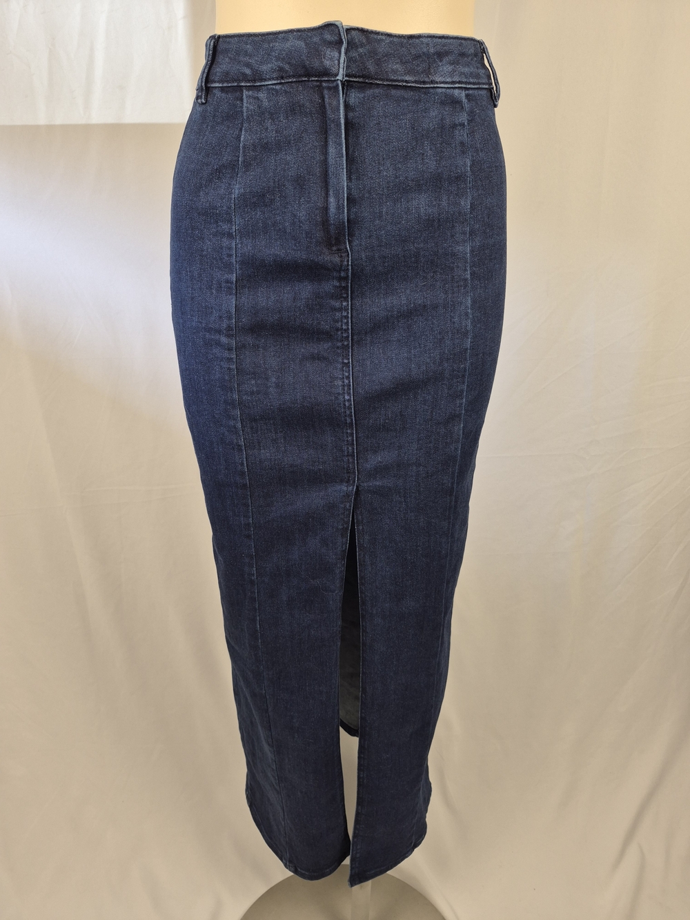 Dynamite Stretch Dark Blue Denim Midi Skirt with Front Slit